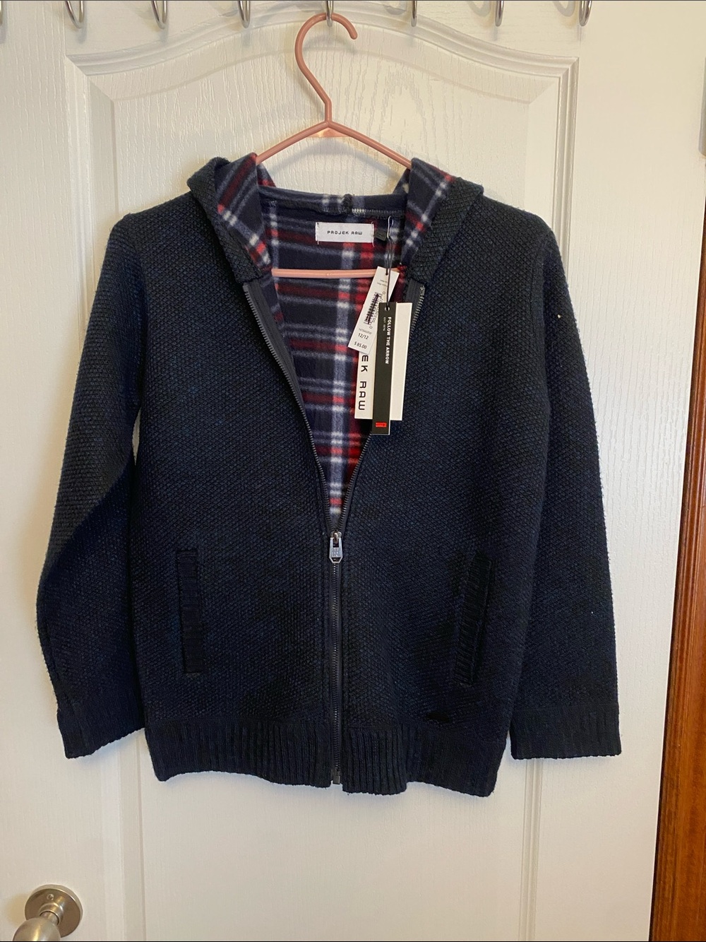 G-Star Raw Women's Navy Zip Hoodie Sweater with Plaid Lining